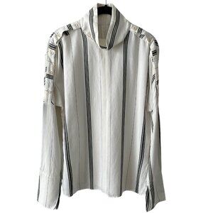 Tibi Striped Mock Neck Blouse Long Sleeve Casual White Black Small